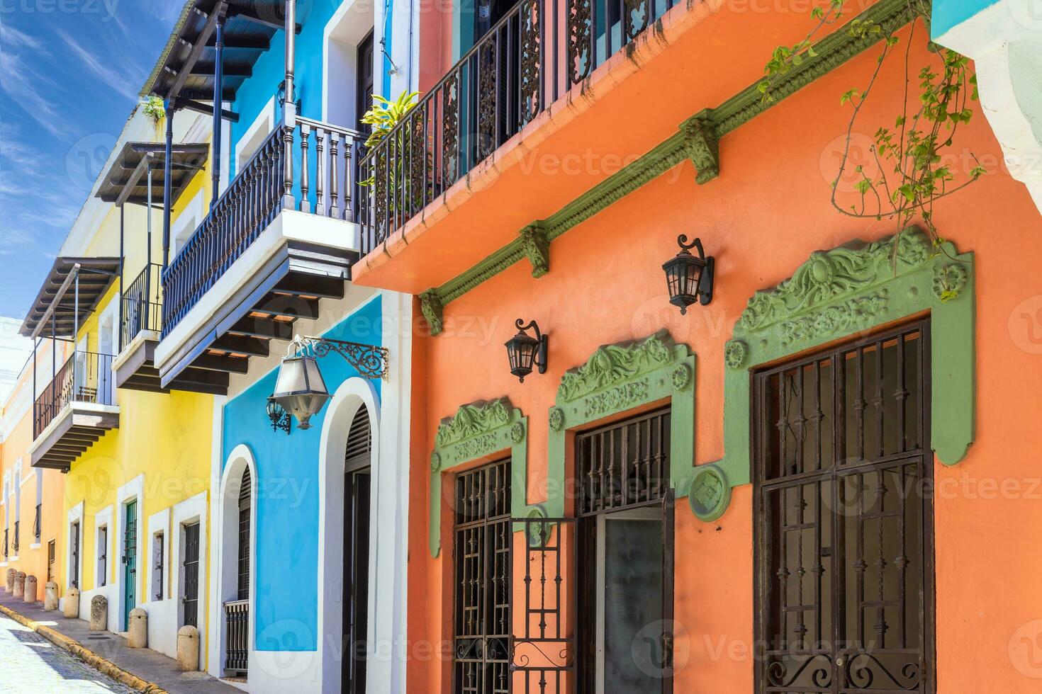 Puerto Rico colorful colonial architecture in historic city center photo