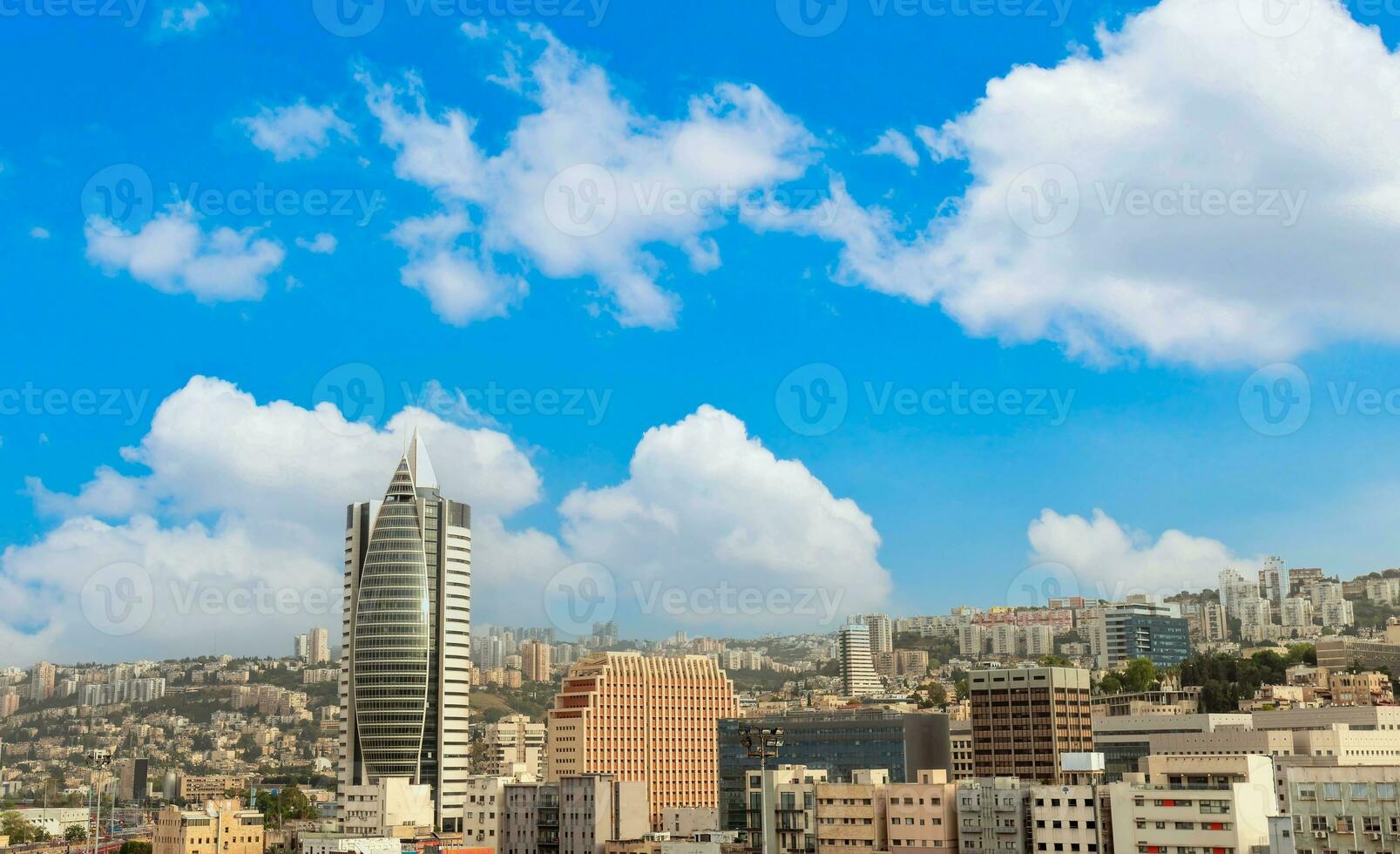 Israel, panoramic skyline view of Haifa downtown and historic center photo