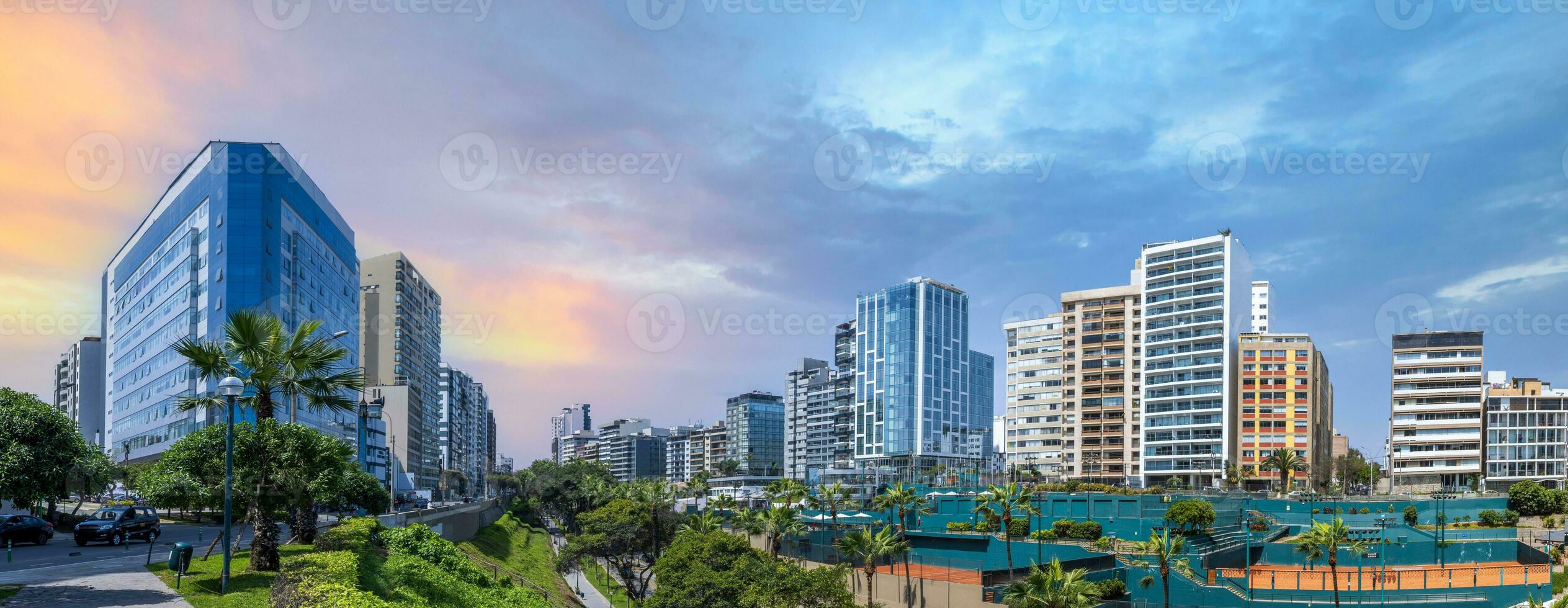 Peru, luxury condominiums located near Miraflores Lima Malecon promenade on the ocean shore photo