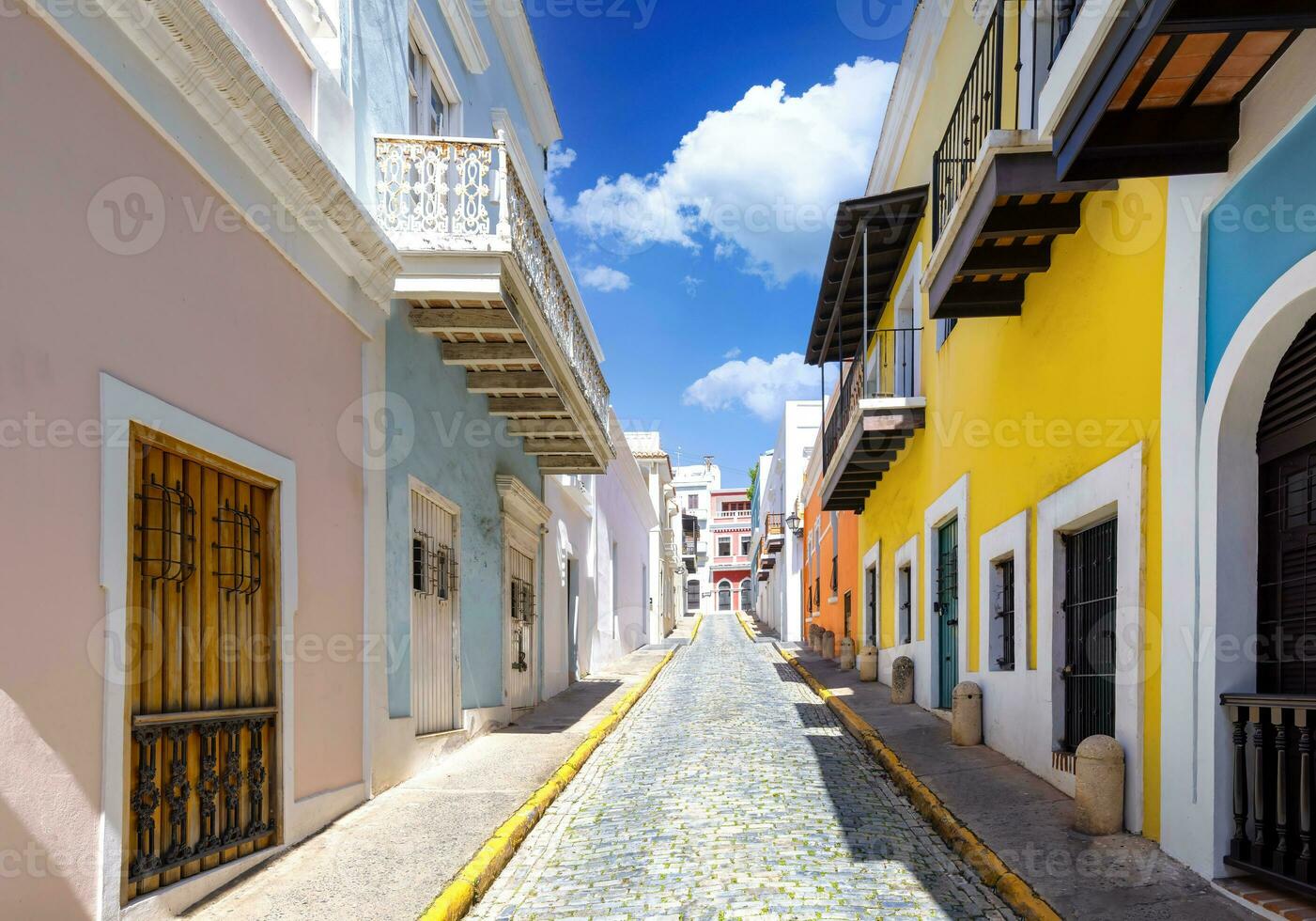 Puerto Rico colorful colonial architecture in historic city center photo