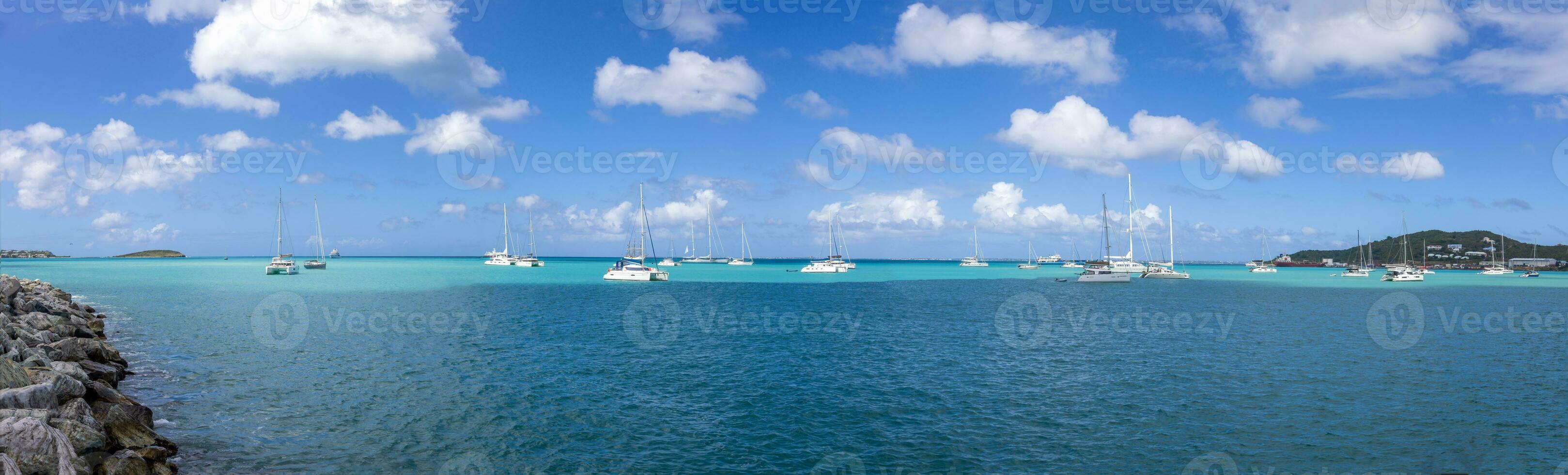 Caribbean vacation in Marigot, Saint Martin scenic panoramic shoreline and sand beaches photo