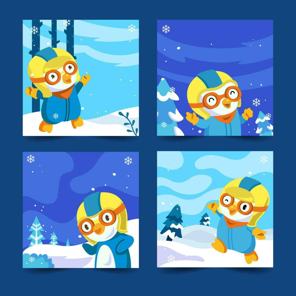 Collection of Cute Penguin on Winter Season vector