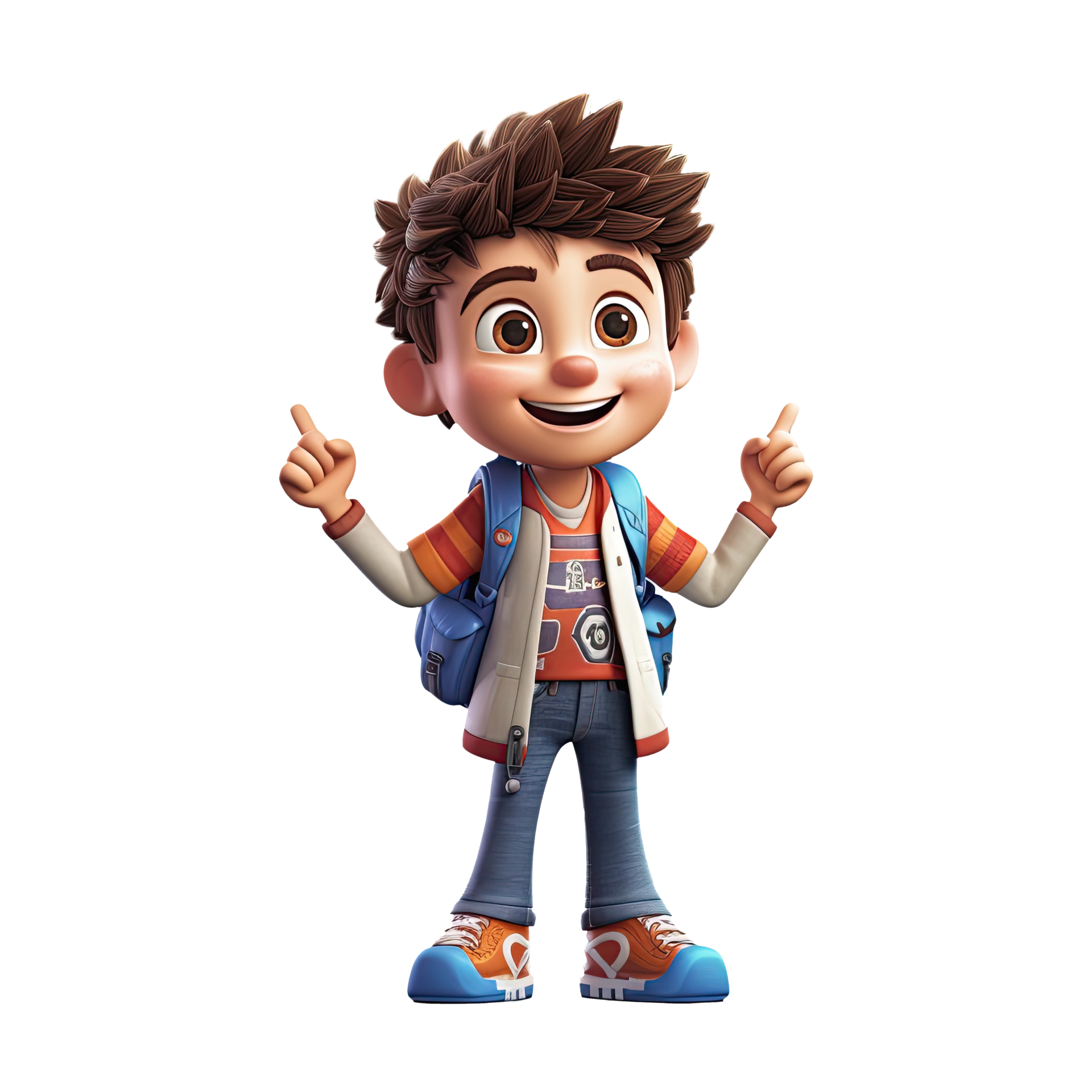 Cute cartoon boy student character on transparent background