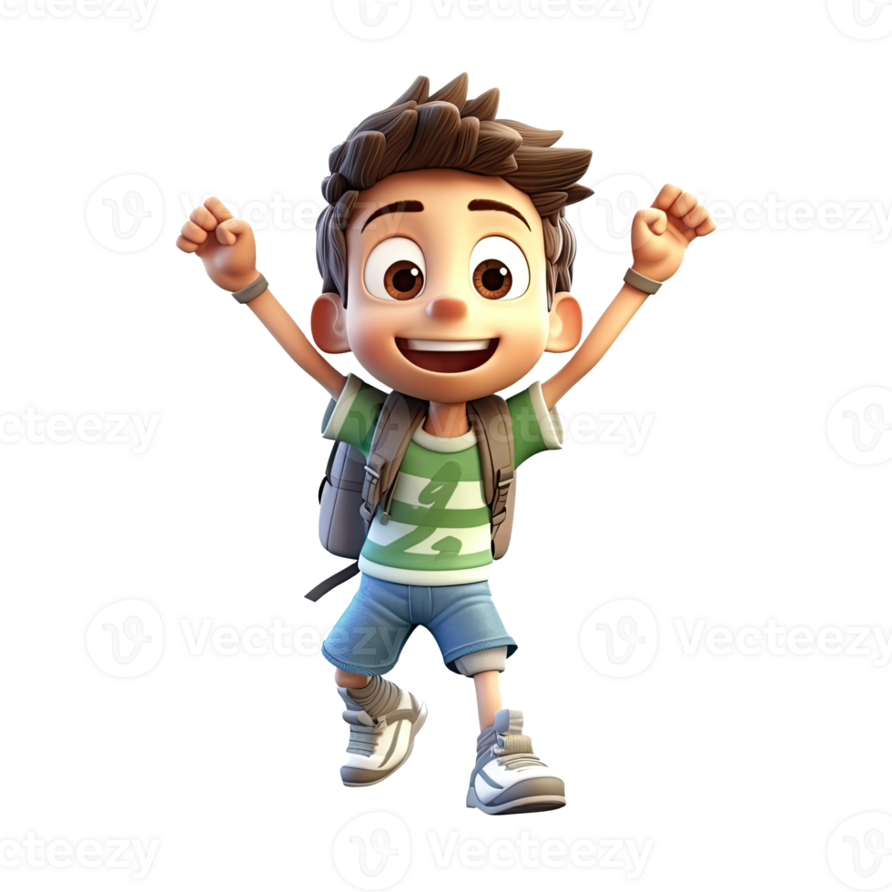 Cute cartoon boy student character on transparent background. Generative AI png