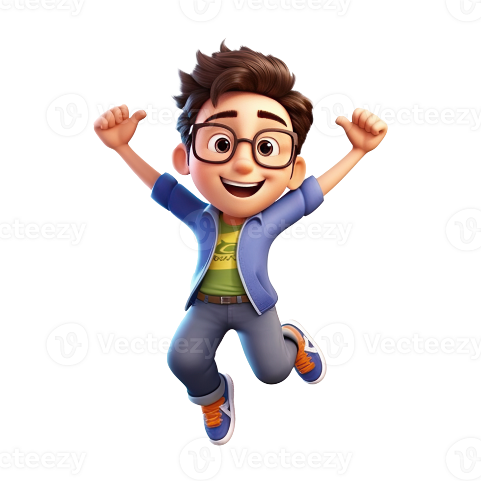 Cute cartoon boy student character on transparent background. png