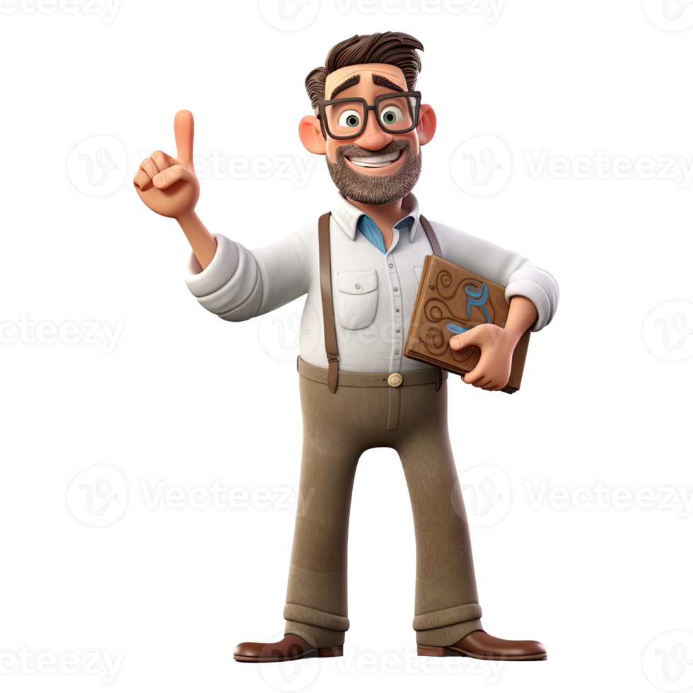 3D Cute cartoon male teacher character on transparent background. Generative AI png