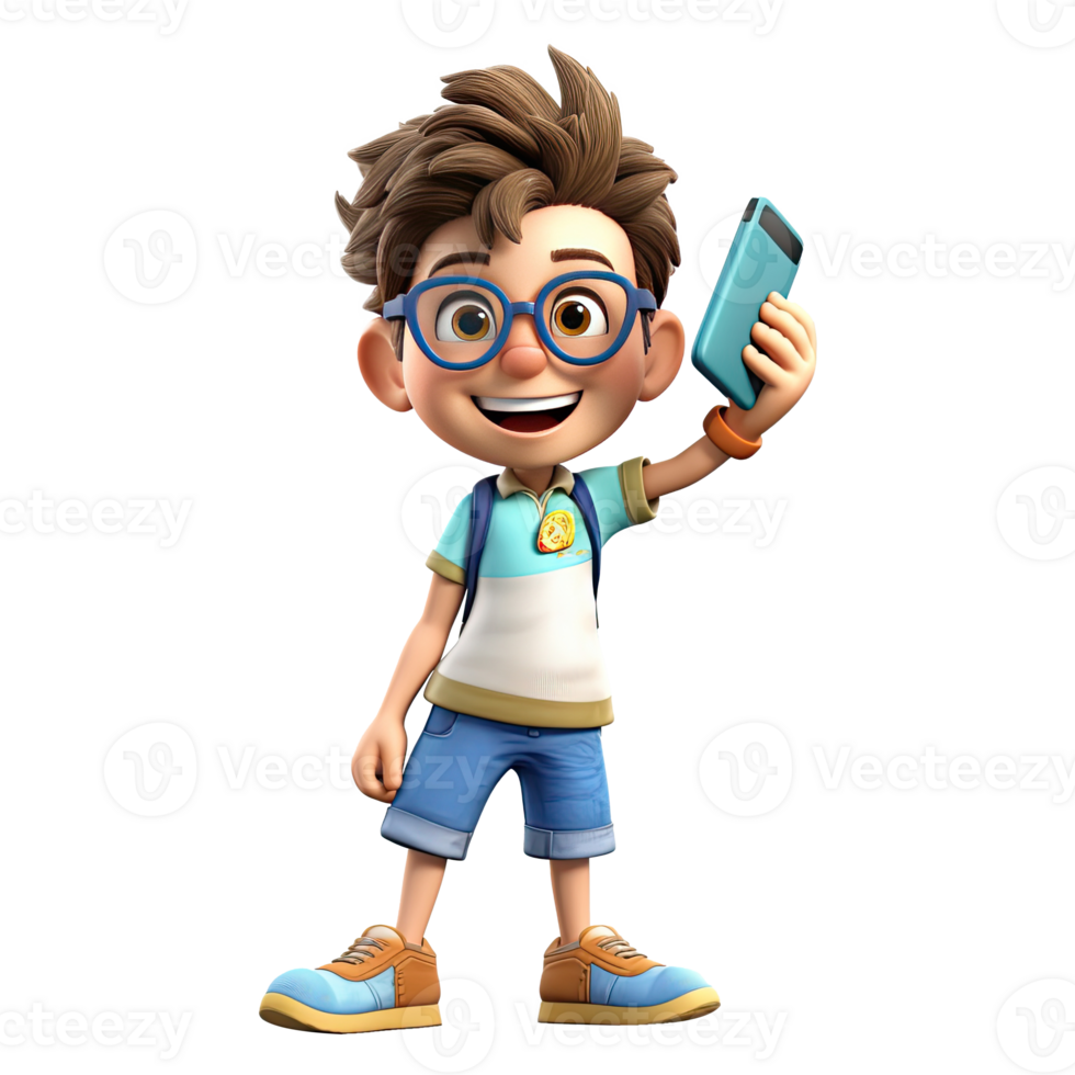 Cute cartoon boy student character on transparent background. Generative AI png