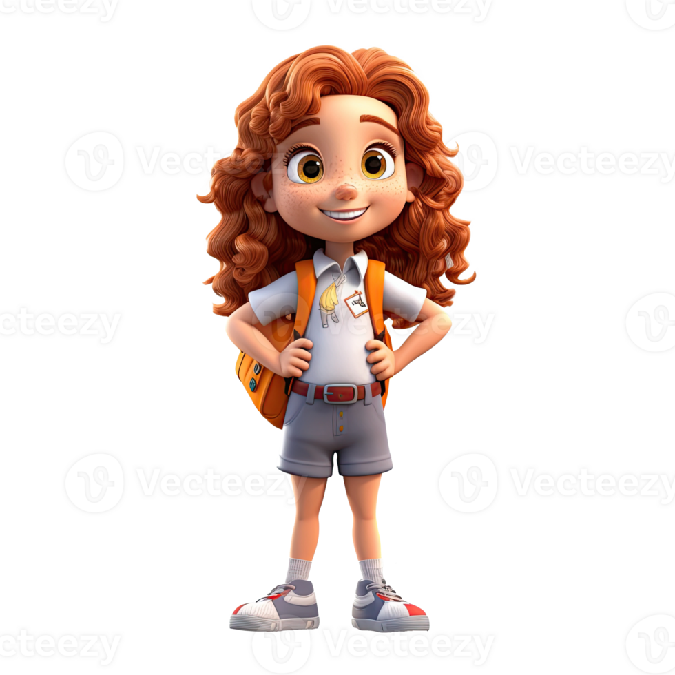 Cute cartoon girl student character on transparent background. Generative AI png