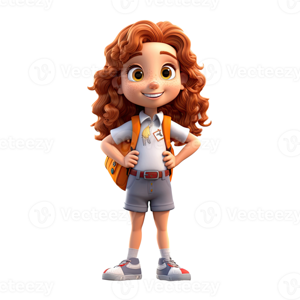 Cute cartoon girl student character on transparent background. png