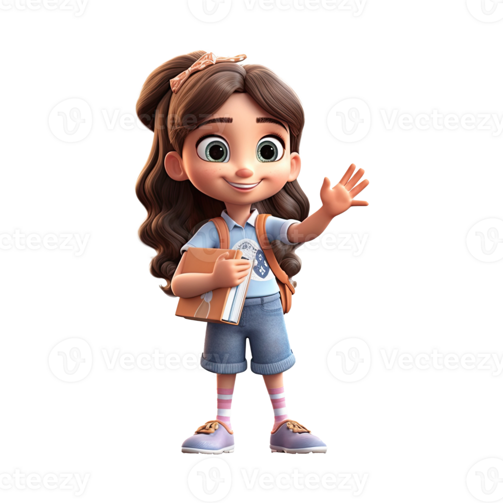 Cute cartoon girl student character on transparent background. Generative AI png