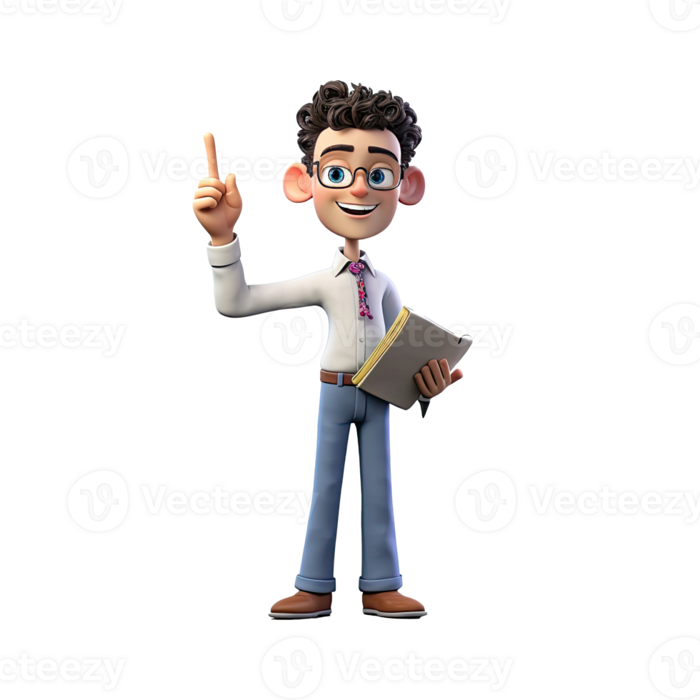 3D Cute cartoon male teacher character on transparent background. Generative AI png