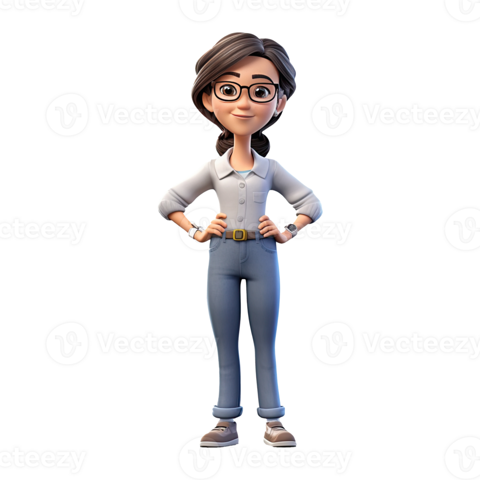 3D Cute cartoon female teacher character on transparent background. Generative AI png