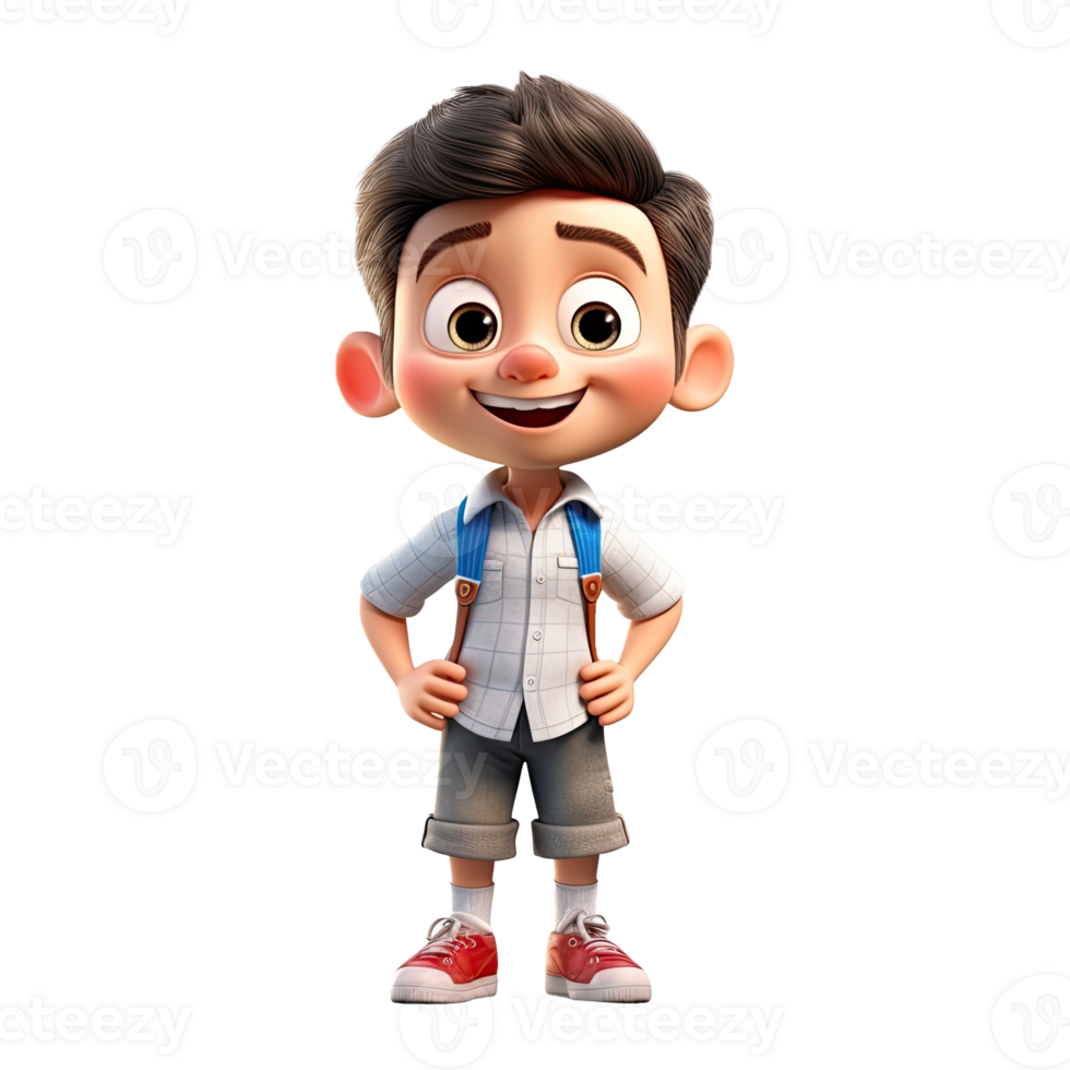 Cute cartoon boy student character on transparent background. Generative AI png