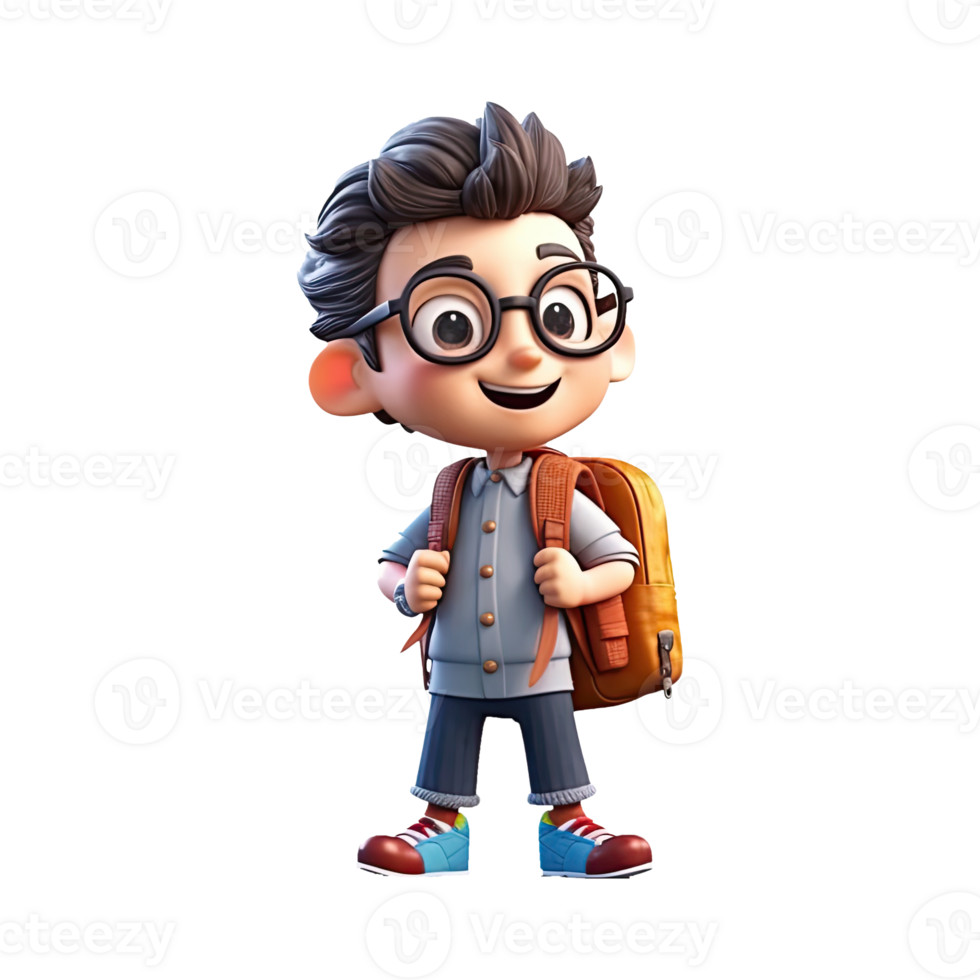 Cute cartoon boy student character on transparent background. Generative AI png