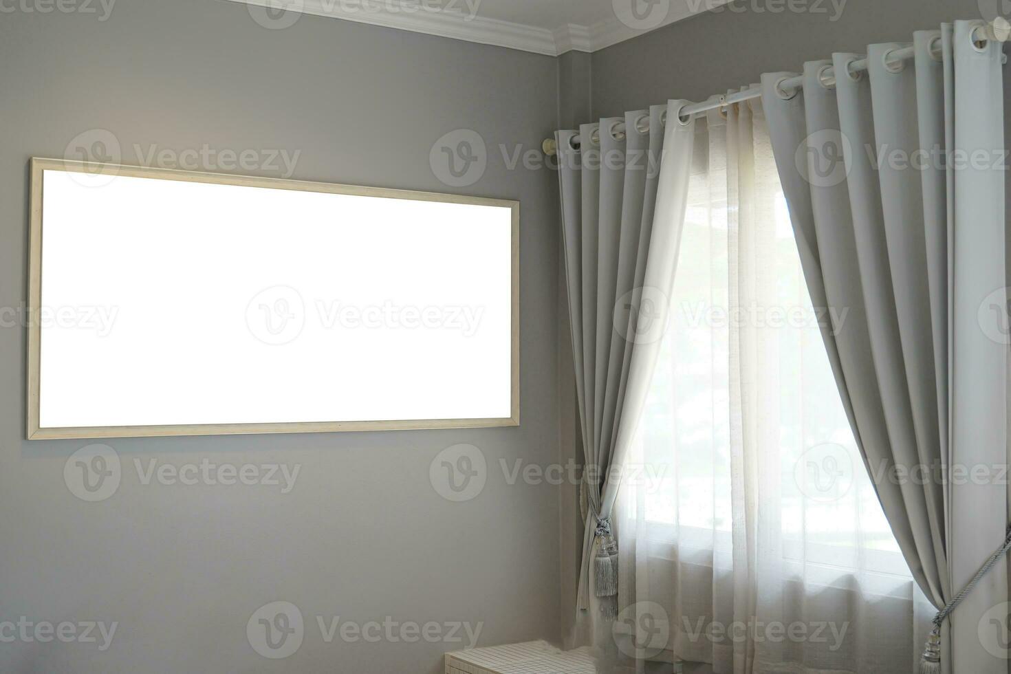 isolated cream wooden photo frame on white background Hang it on the wall next to the curtains that let the light through to make the room look brighter and wider.