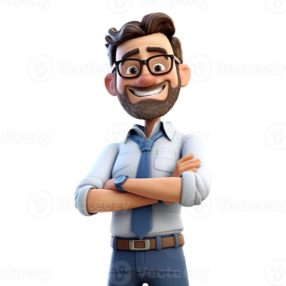 3D Cute cartoon male teacher character on transparent background. Generative AI png