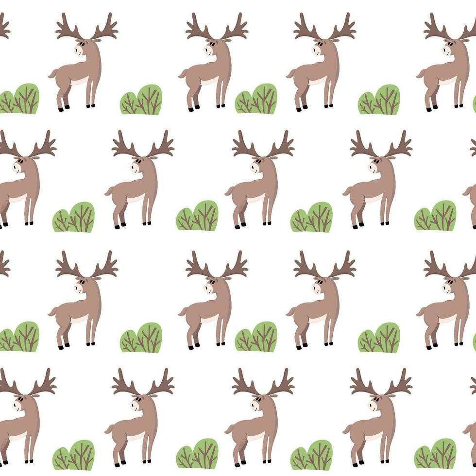 Seamless pattern. Cute character - deer on white background. vector