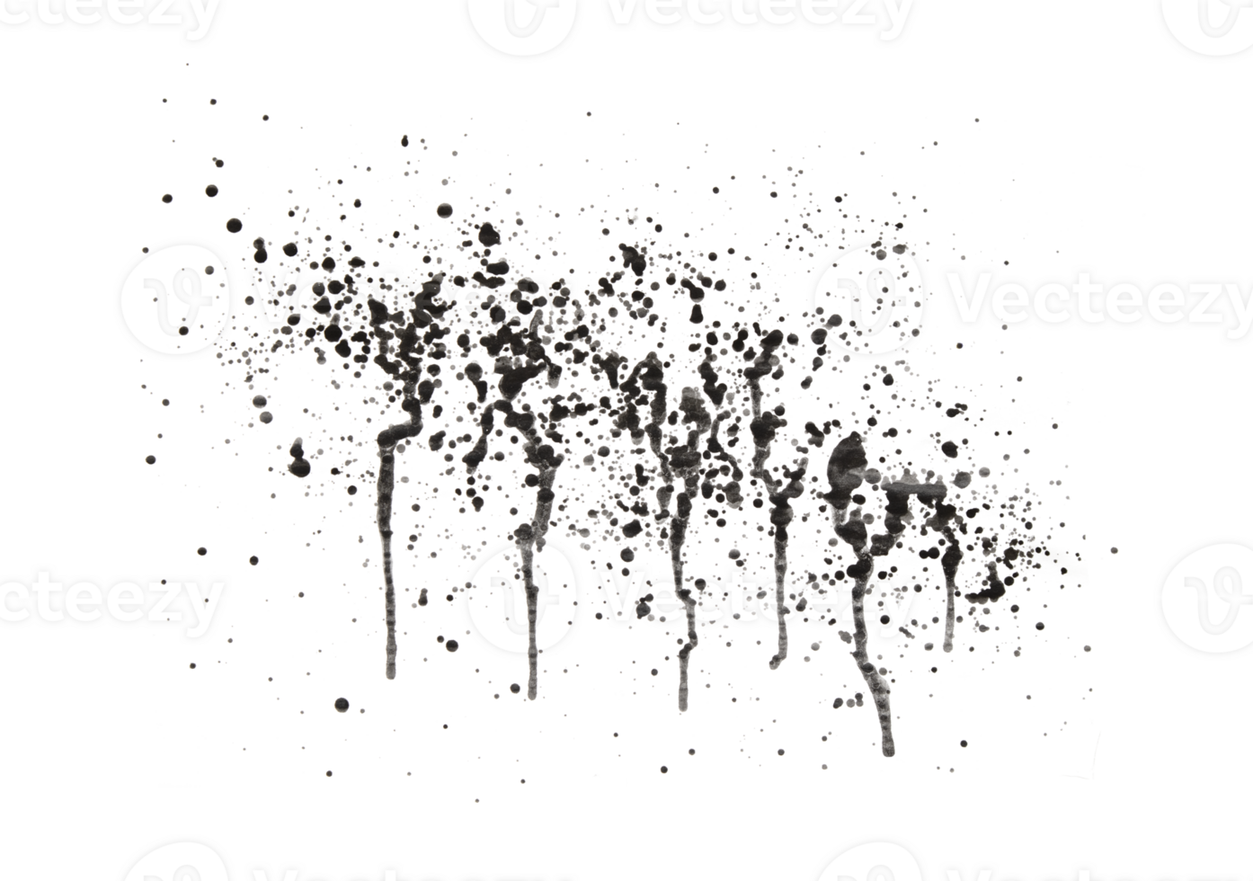 Splatter of black paint with streaks isolated on a transparent png background. Stock photo