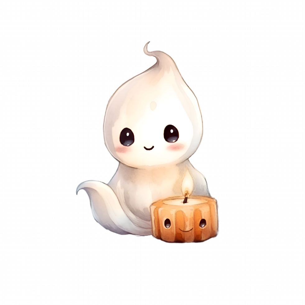 Cute Halloween Ghost Watercolor Clipart AI Generated png
