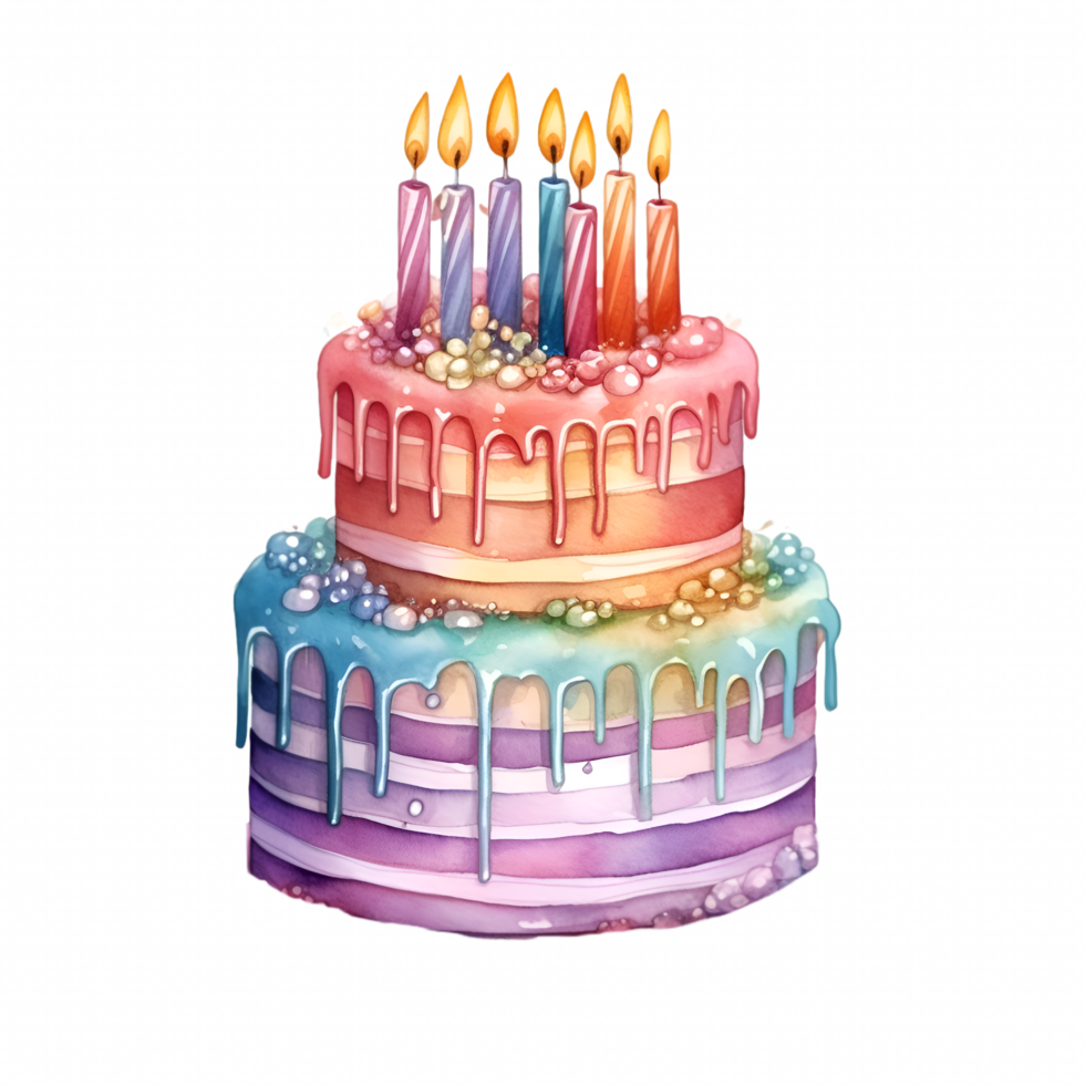 Birthday Cake Watercolor Clipart AI Generated png