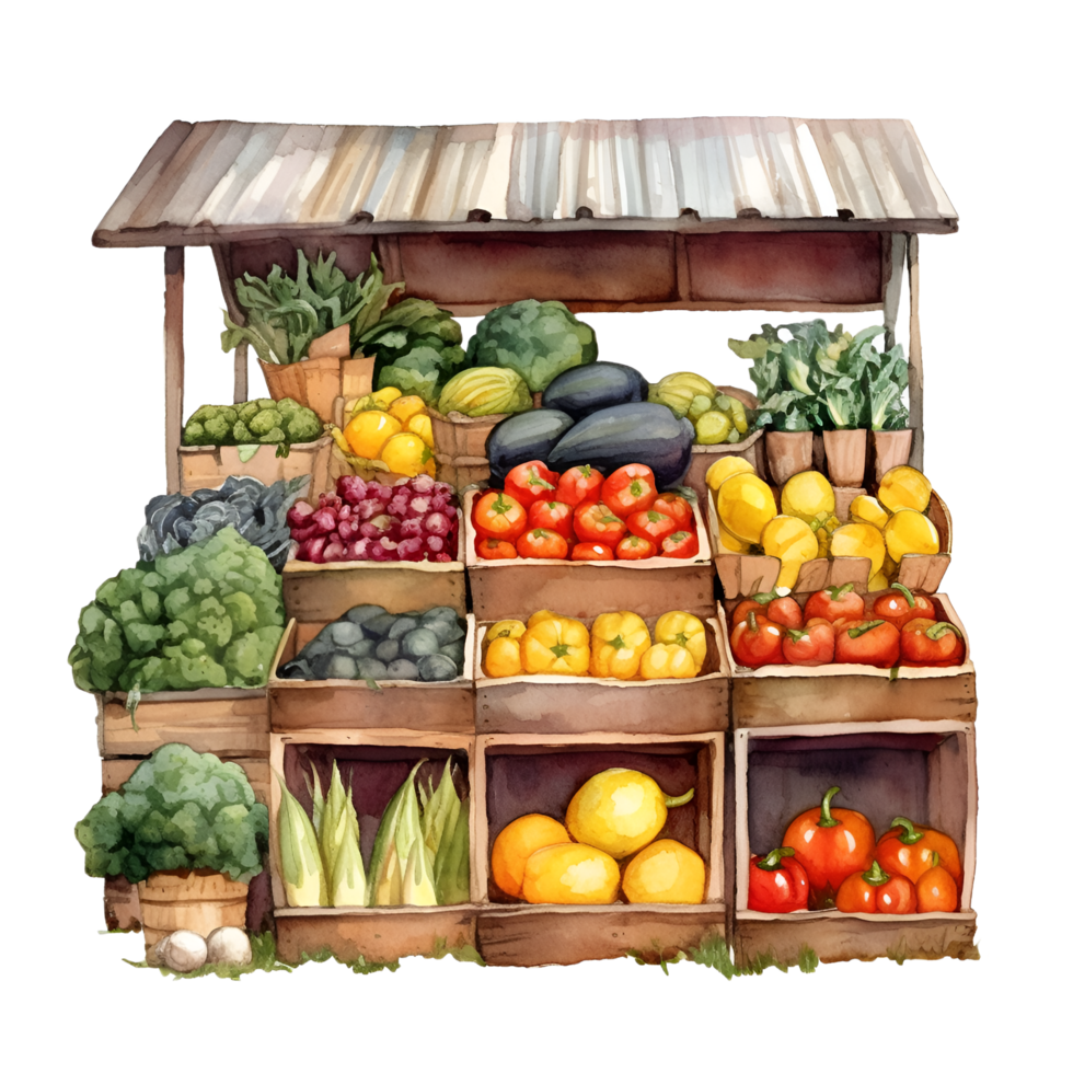 agricultores mercado fruta ficar de pé aguarela clipart ai gerado png