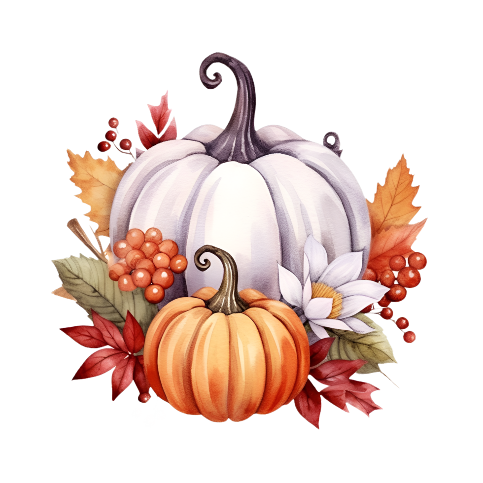 Fall Pumpkin Arrangement Watercolor Clipart AI Generated 25005223 PNG