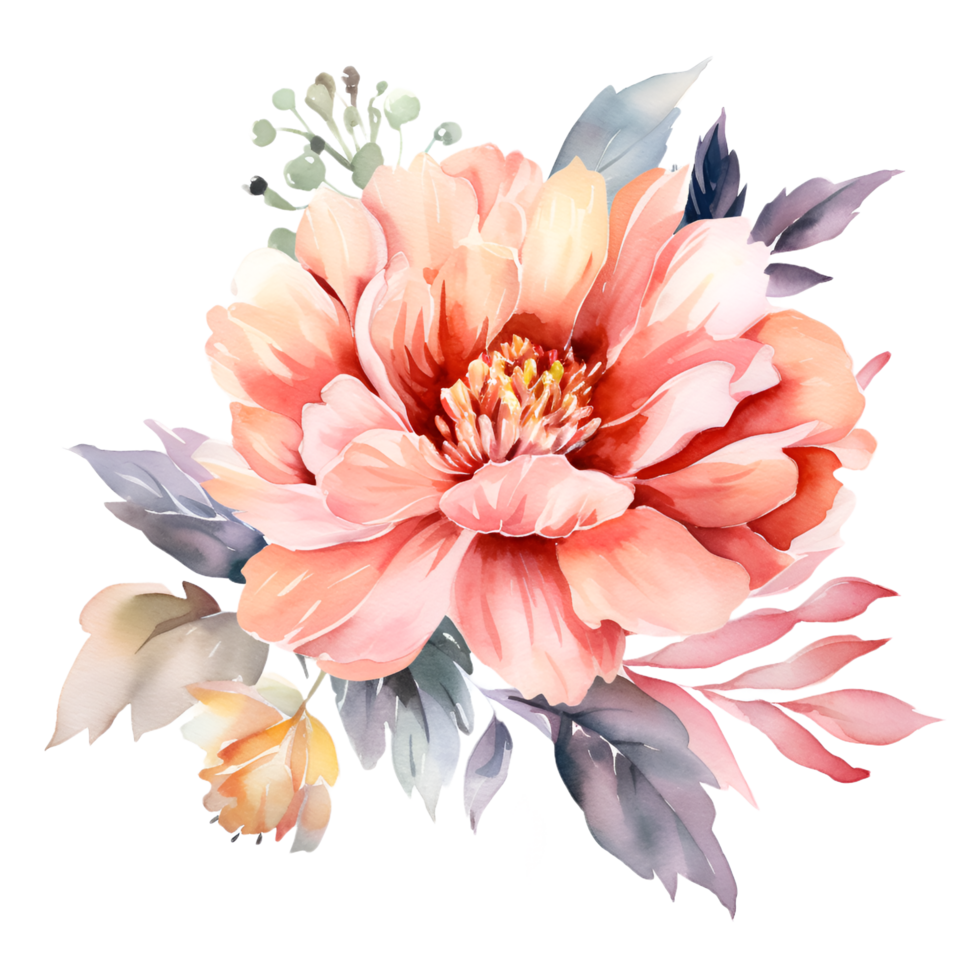 Pink Peony Flowers Watercolor Clipart AI Generated png