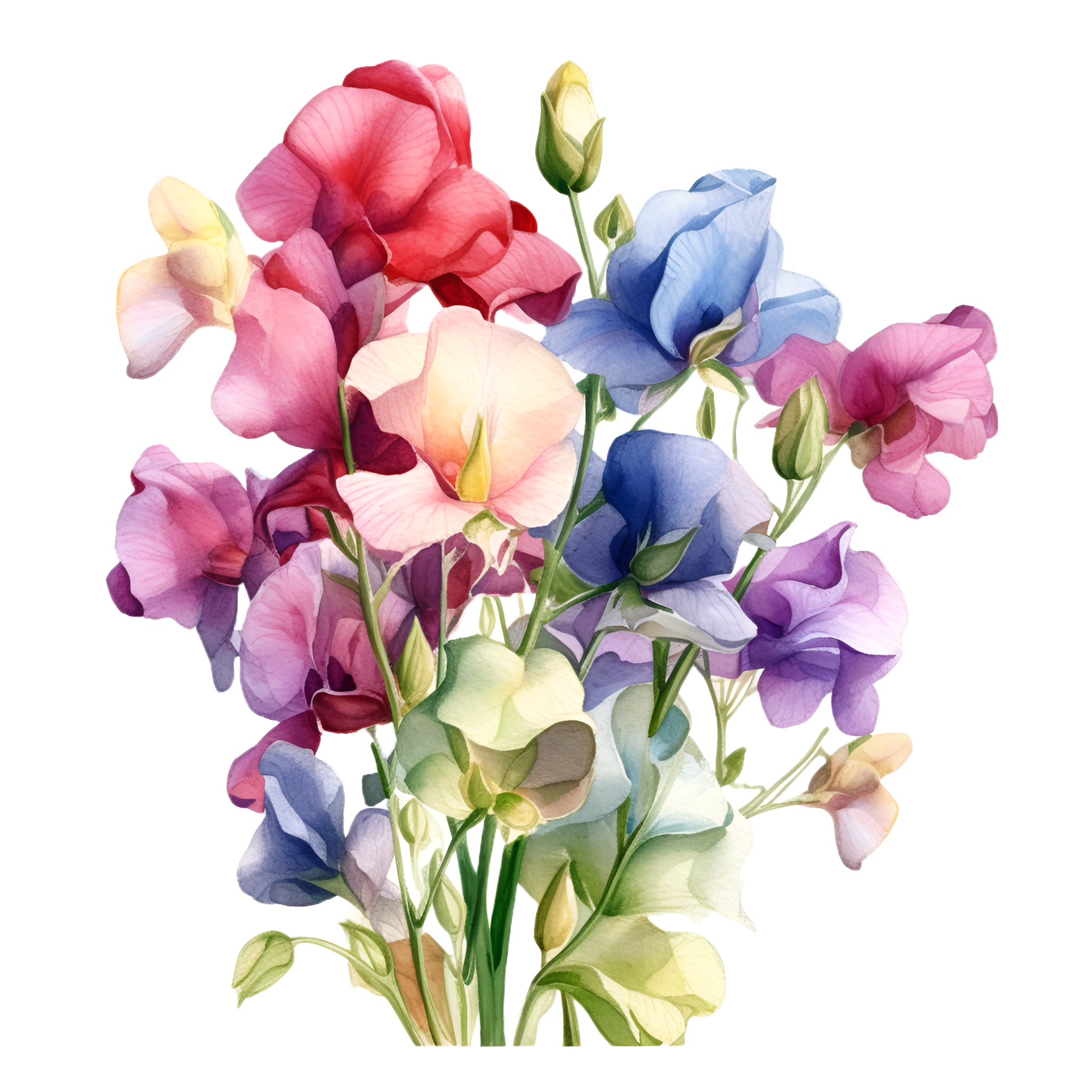 Sweet Pea Flowers Watercolor Clipart AI Generated 25005241 PNG