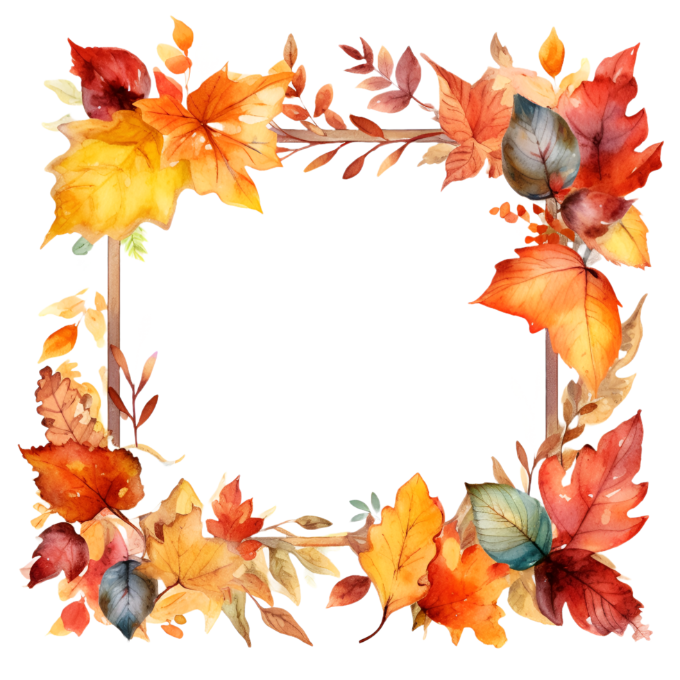 Herbst Blätter Kranz Rahmen Aquarell Clip Art ai generiert png