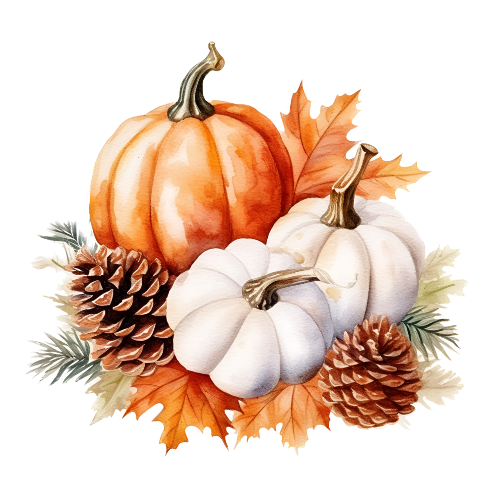 Fall Pumpkin Arrangement Watercolor Clipart AI Generated png