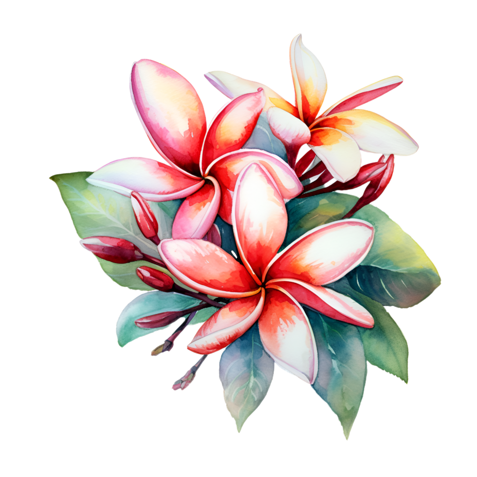 plumeria flores acuarela clipart ai generado png