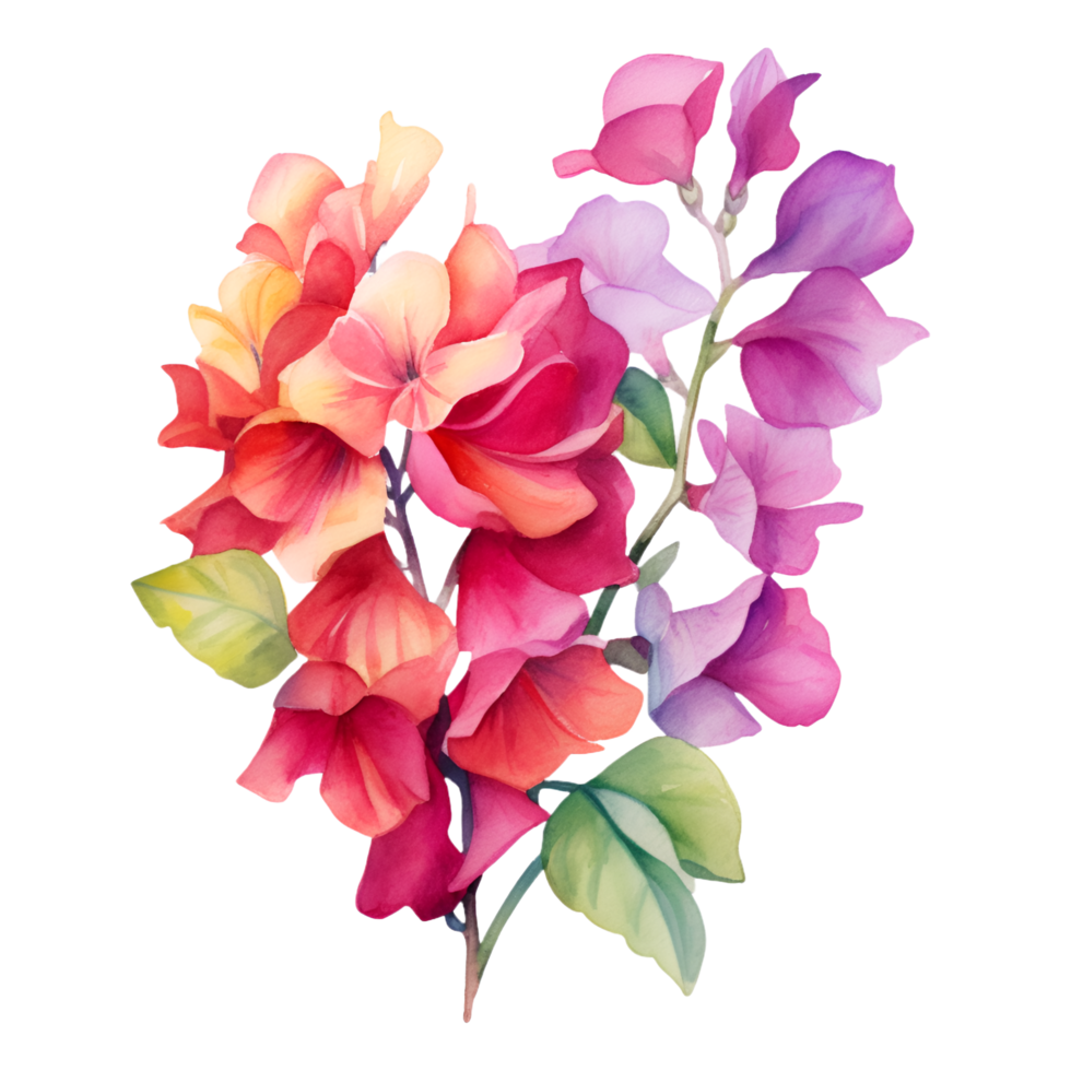 Bougainvillea Flowers Watercolor Clipart AI Generated png