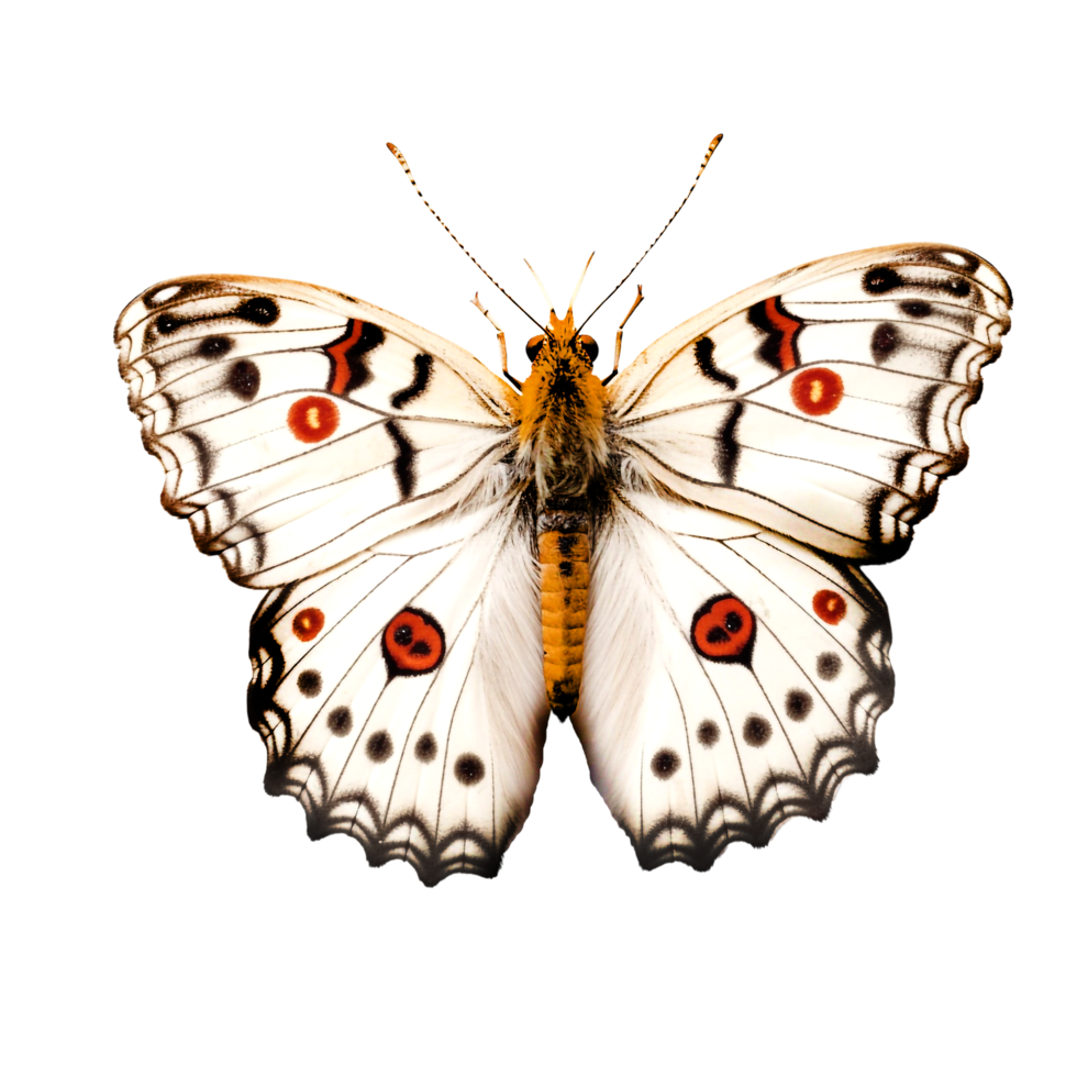 skön fjäril isolerade.parnassius apollo.vit fjäril.fjäril. ai genererad png