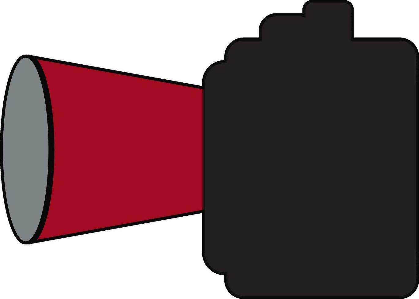 Black and red video camera in black line art. vector