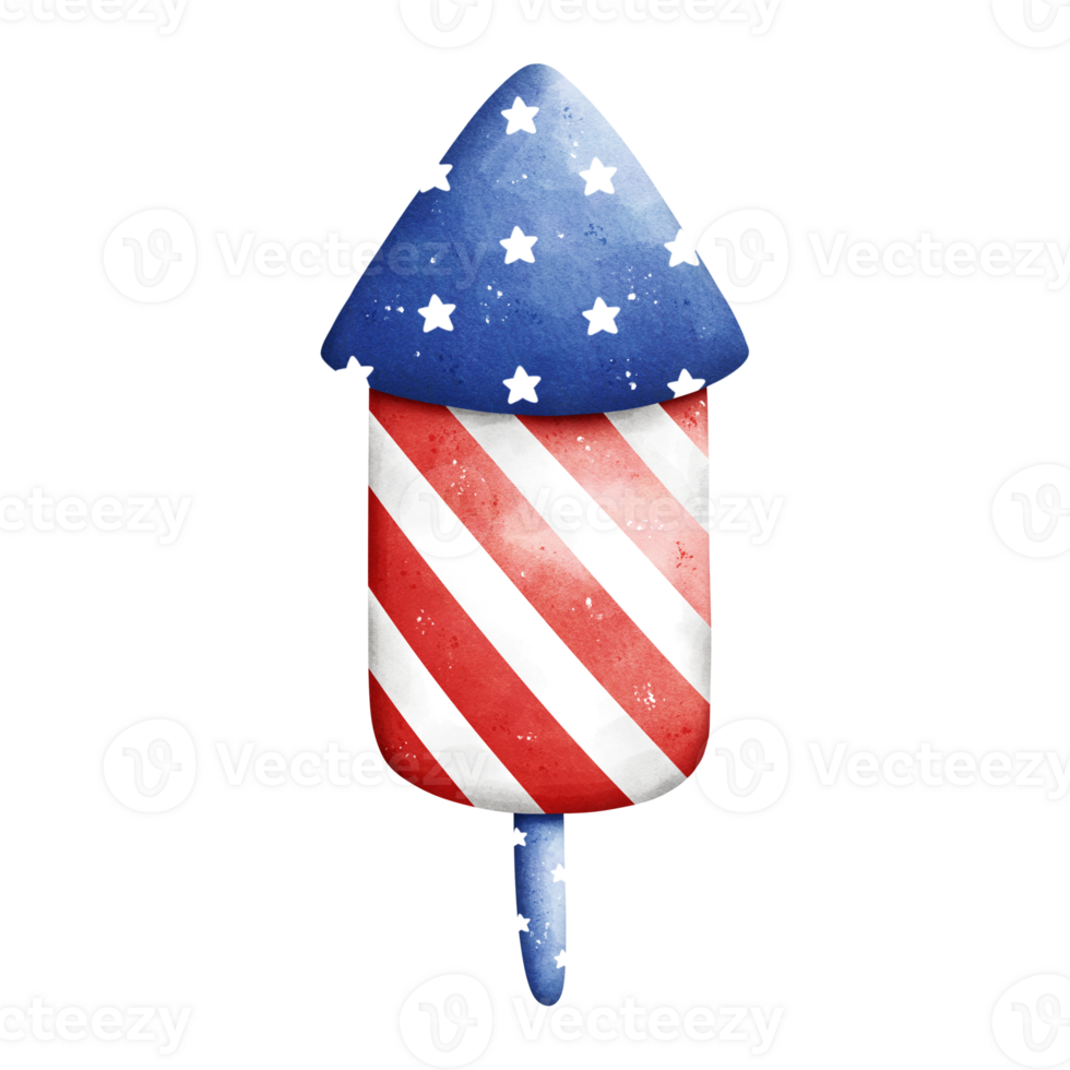 Watercolor patriotic rocket firework png