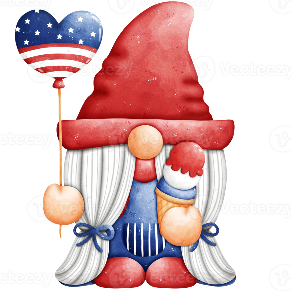 Watercolor 4th of July Gnome png