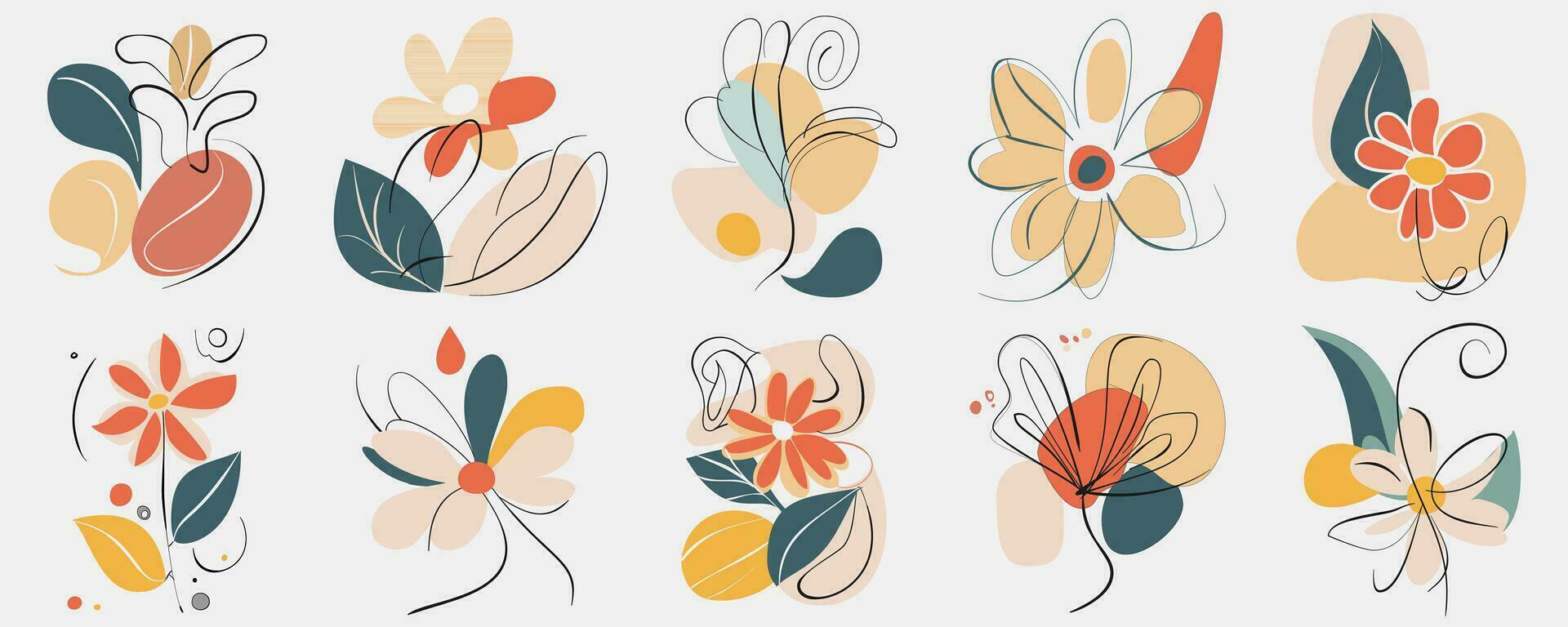 contemporáneo minimalista línea Arte carteles resumen orgánico formas y floral diseños vector