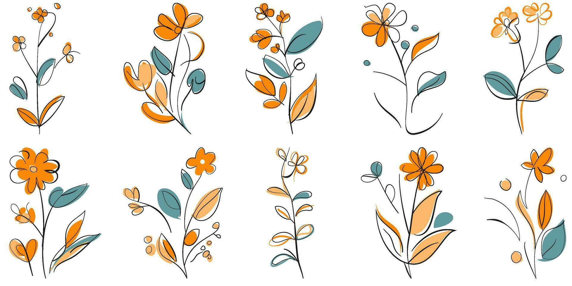 Vintage Floral Hand Drawn Botanical Flower Vector Set Collection Bundle