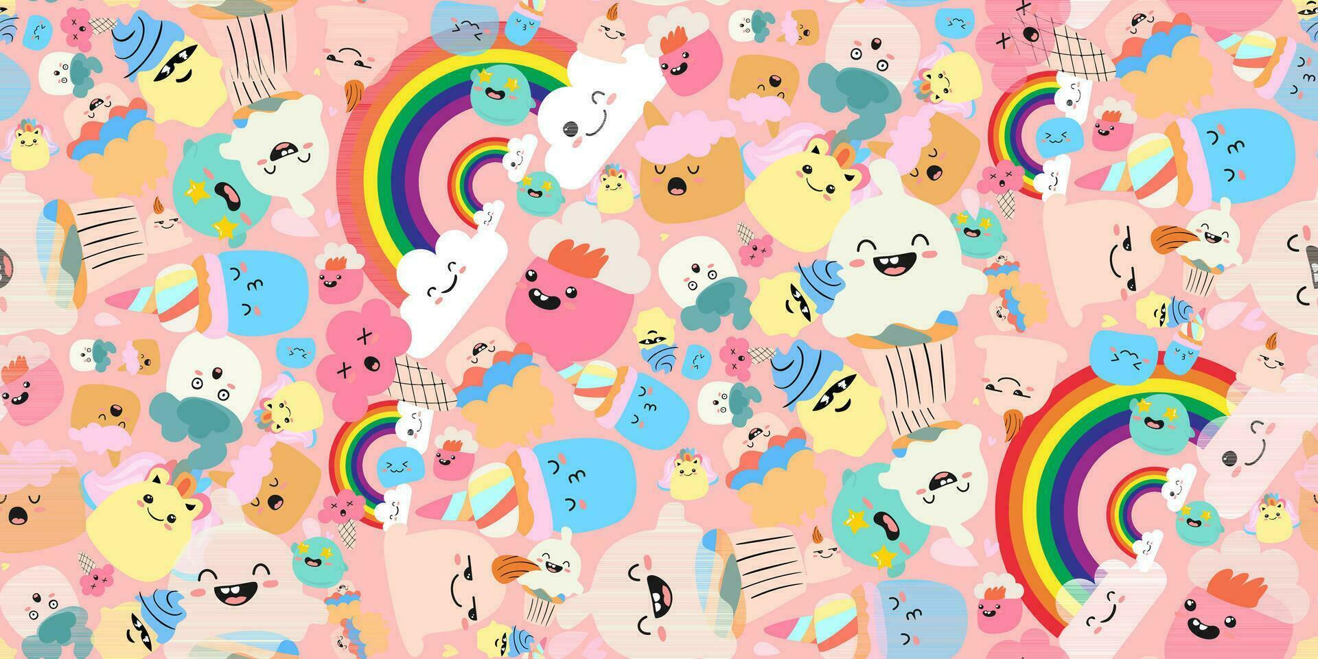 Summer Ice Cream Cake Pattern colorful doodle character Seamless Pattern vector