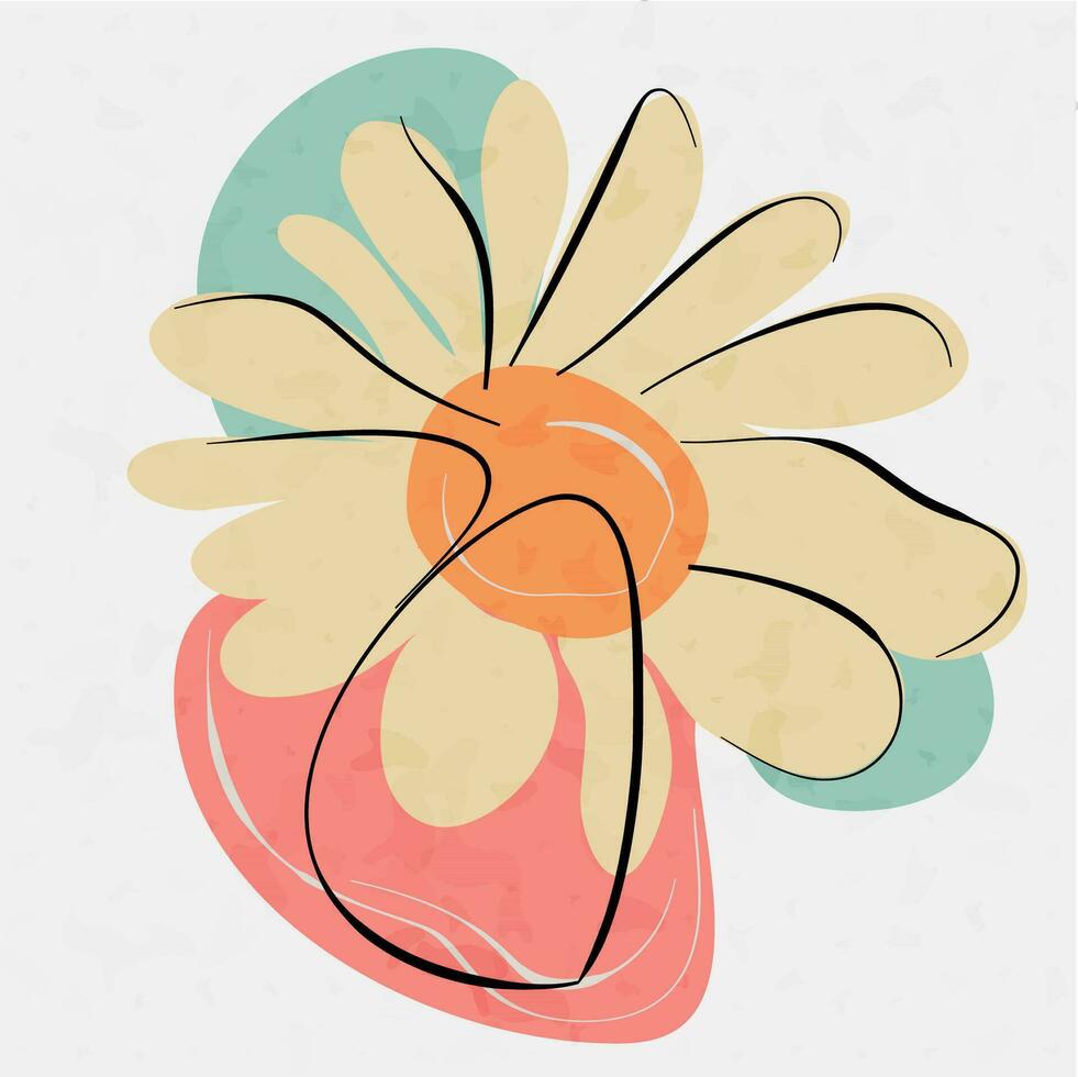 Abstract Minimalist Line Art Posters Modern Floral Doodles Trendy Designs with Vibrant Summer Color vector