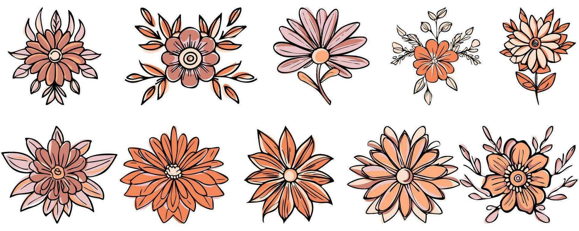 Vintage Floral Hand Drawn Botanical Flower Vector Set Collection Bundle