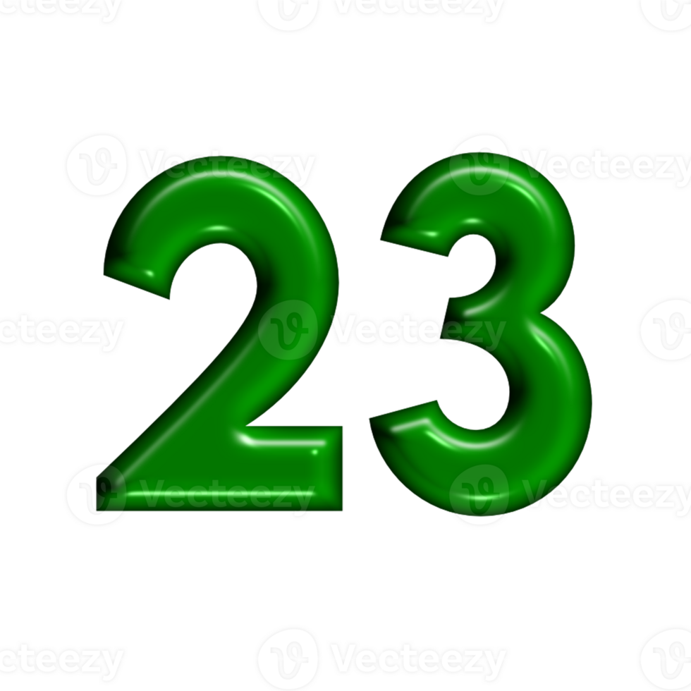 3D number green glossy color png