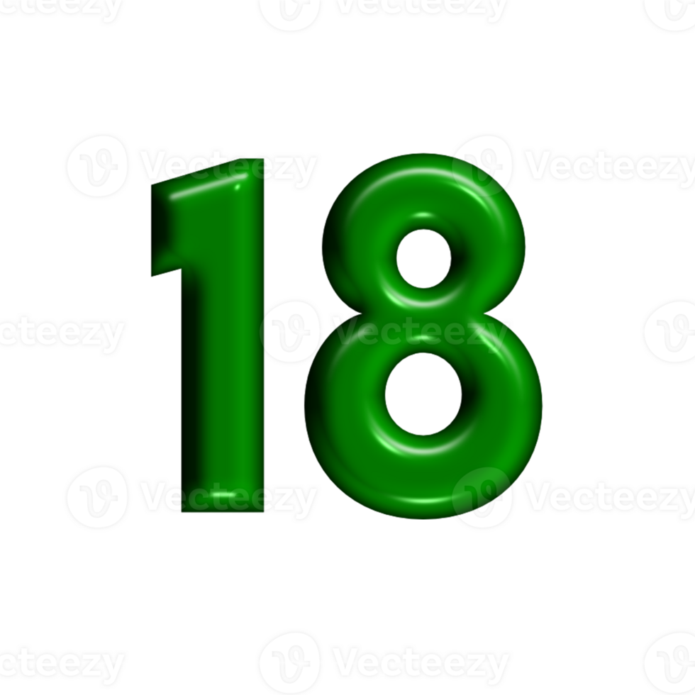 3D number green glossy color png