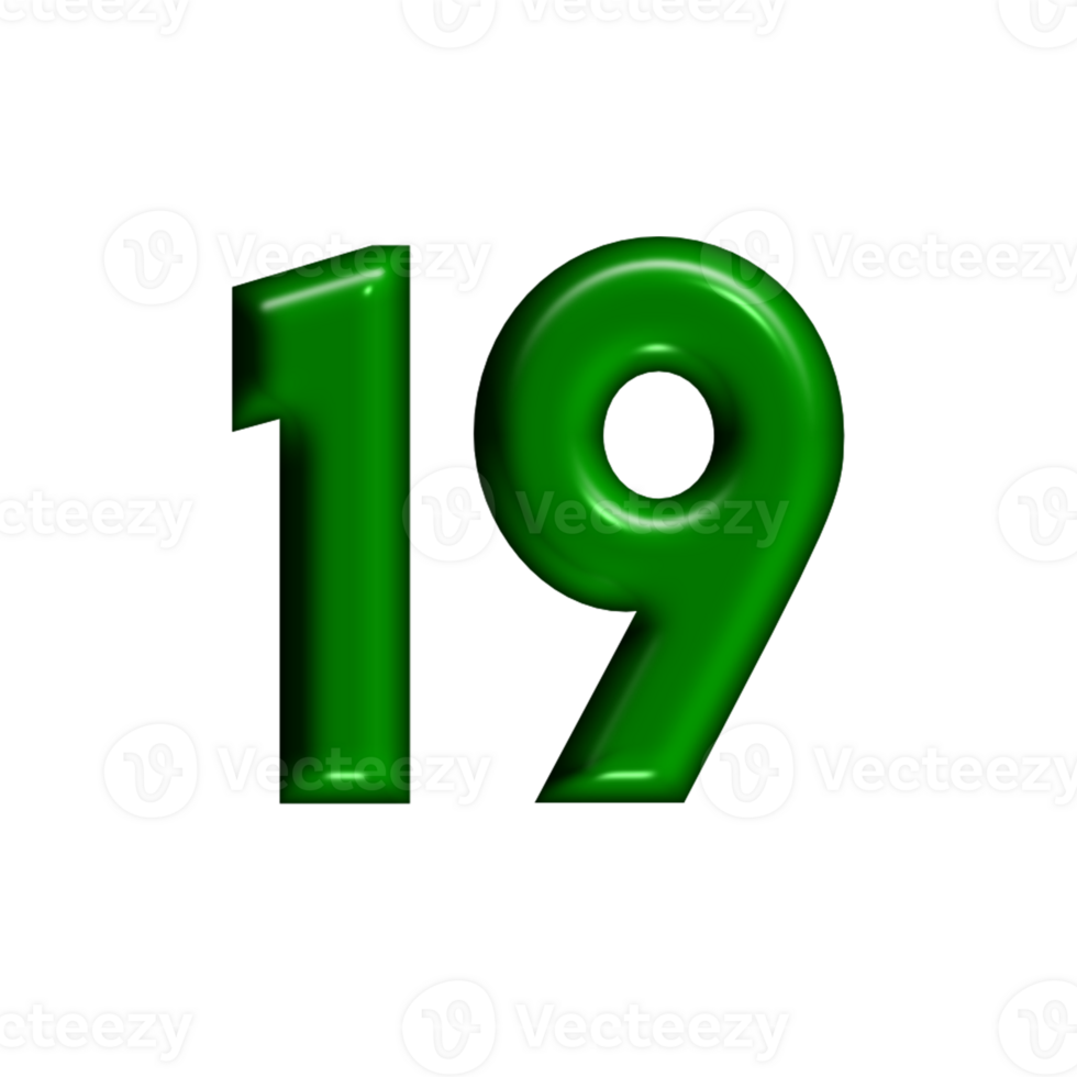 3D number green glossy color png