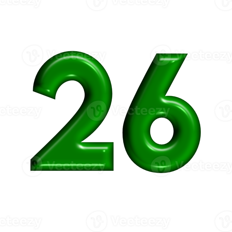 3D number green glossy color png