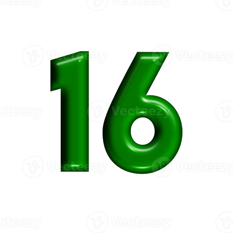 3D number green glossy color png