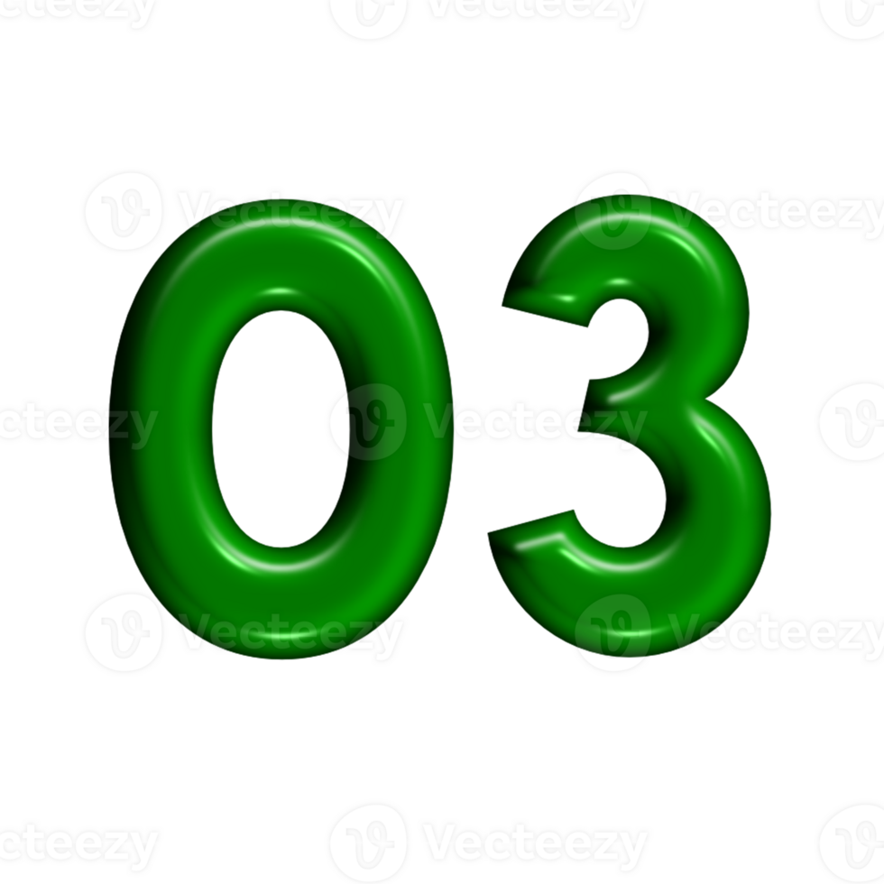 3D number green glossy color png