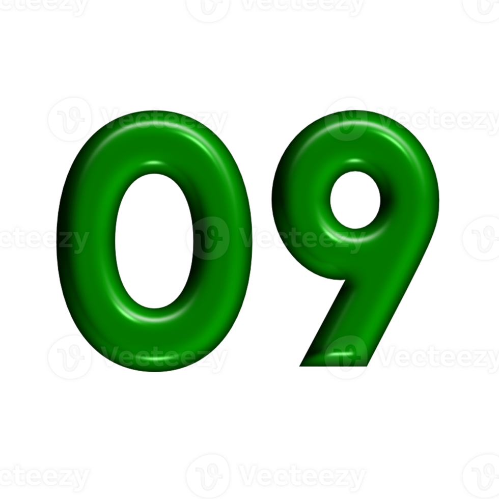 3D number green glossy color png