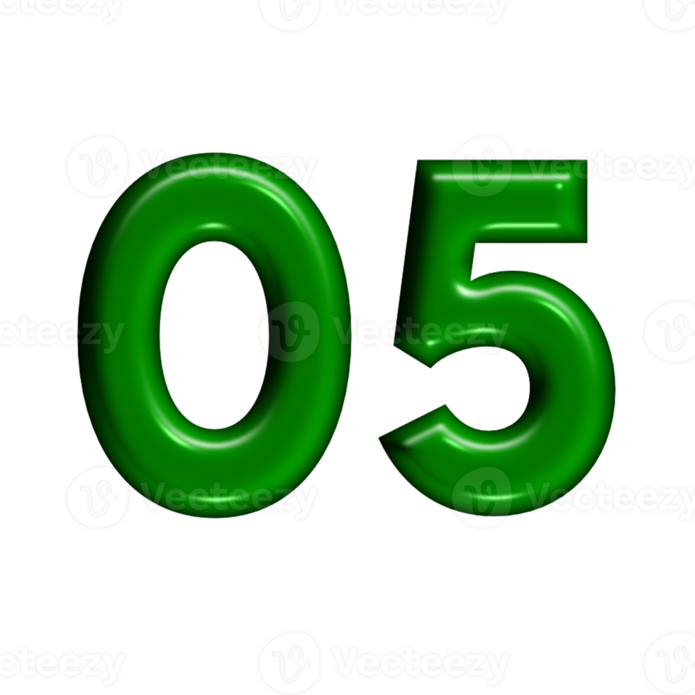 3D number green glossy color png