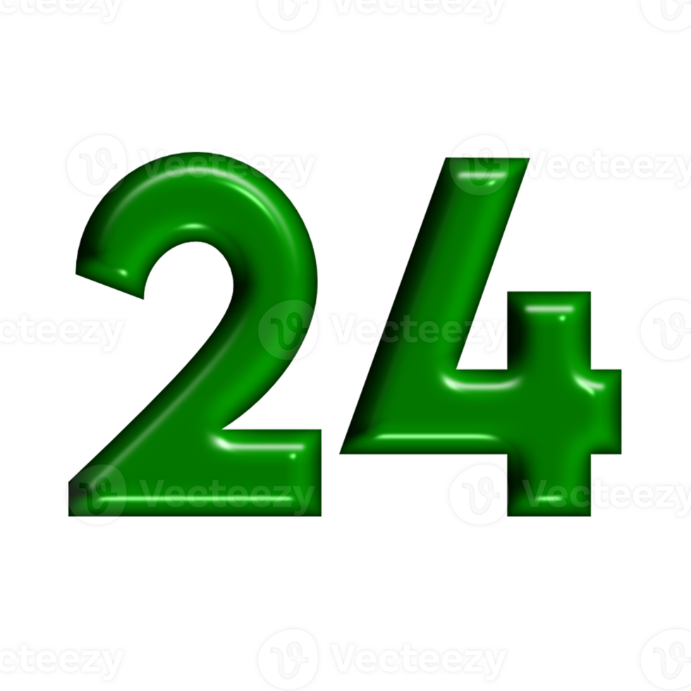 3D number green glossy color png